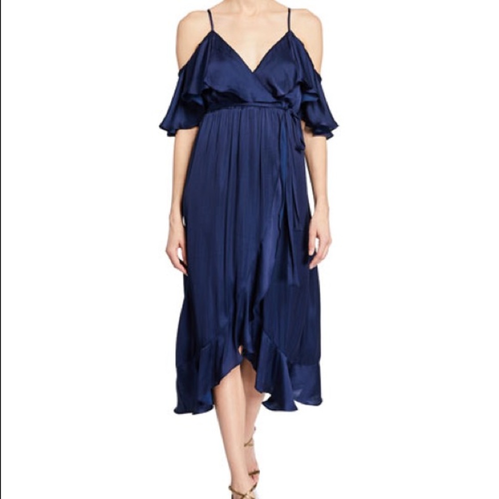 Bardot Bea Cold Shoulder Ruffle Dress -Navy, SM
